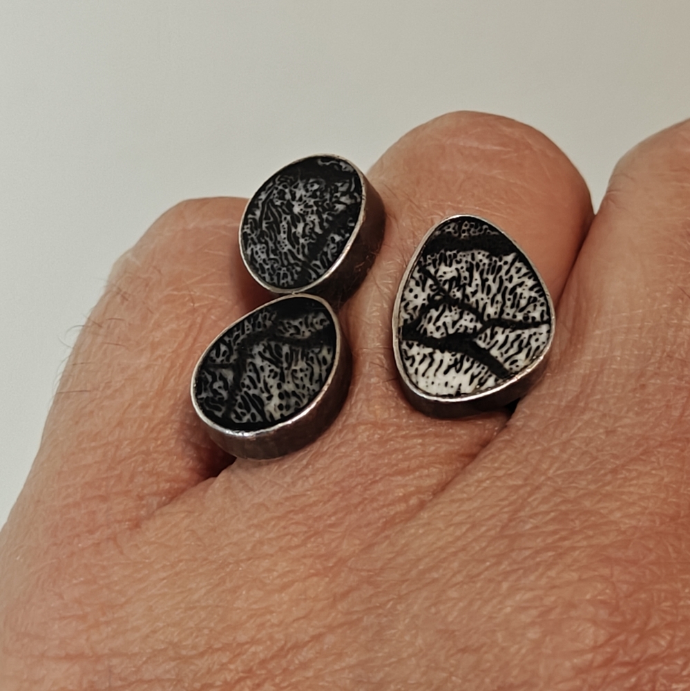 Vintage Fossilized Petrified Black Palm Wood In Sterling Silver OOAK